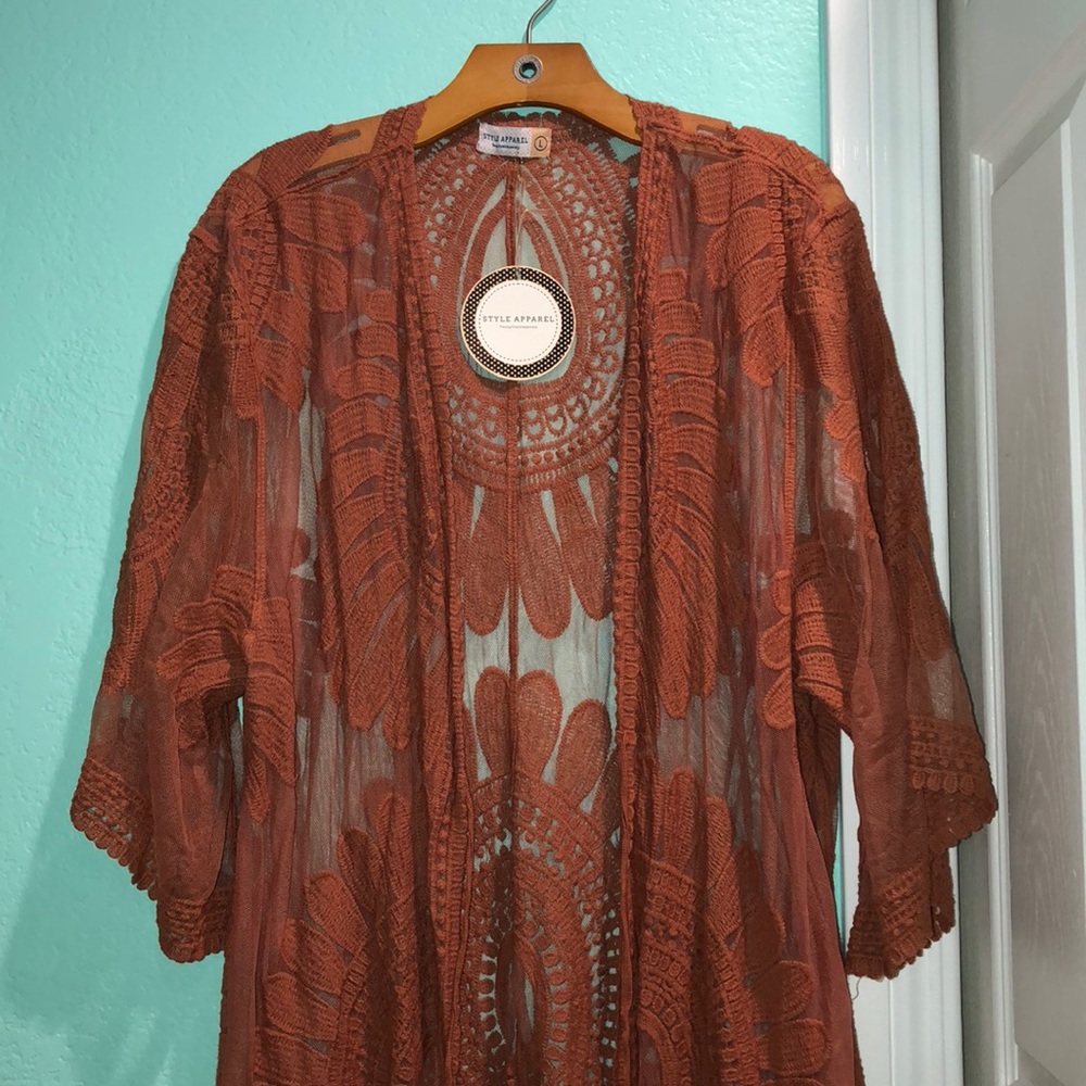 Rust orange mesh kimono